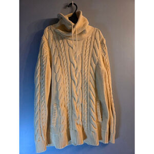 Women's L.L.Bean light yellow Cable Knit Cowl Neck Sweater L